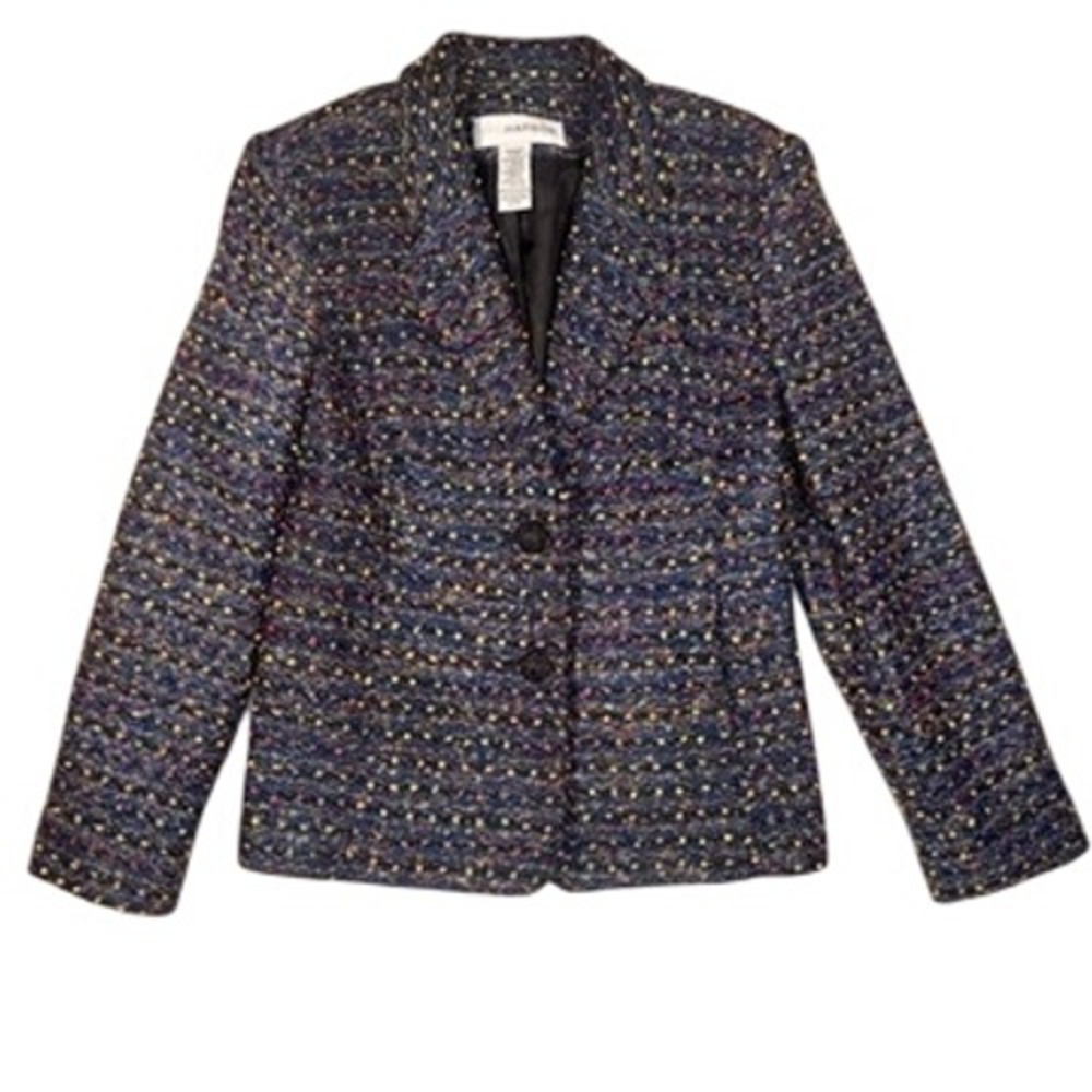 Sag Harbor Boucle Knit Blazer 6 Women Blue Multi Metallic Tweed Jacket
